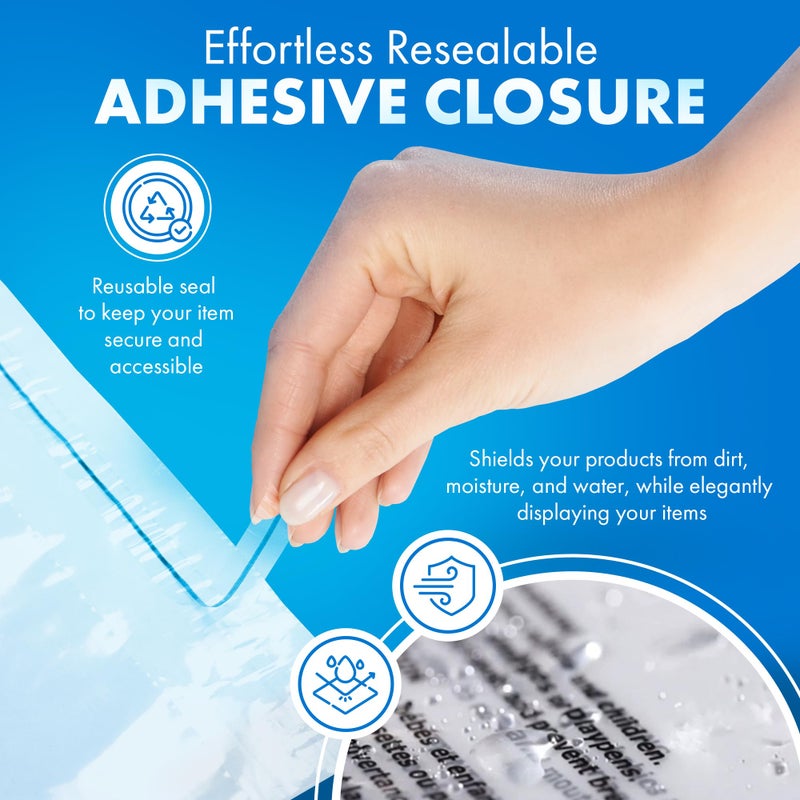 Shop4Mailers 10 x 13 Clear Plastic Flat Poly Bags with Suffocation Warning Self Seal Adhesive 1.5 Mil for Business FBA Packaging, Jewelry, Clothes, Prints, Storage â€“ Resealable 1.5 Mil (100 Pack) - Image 3